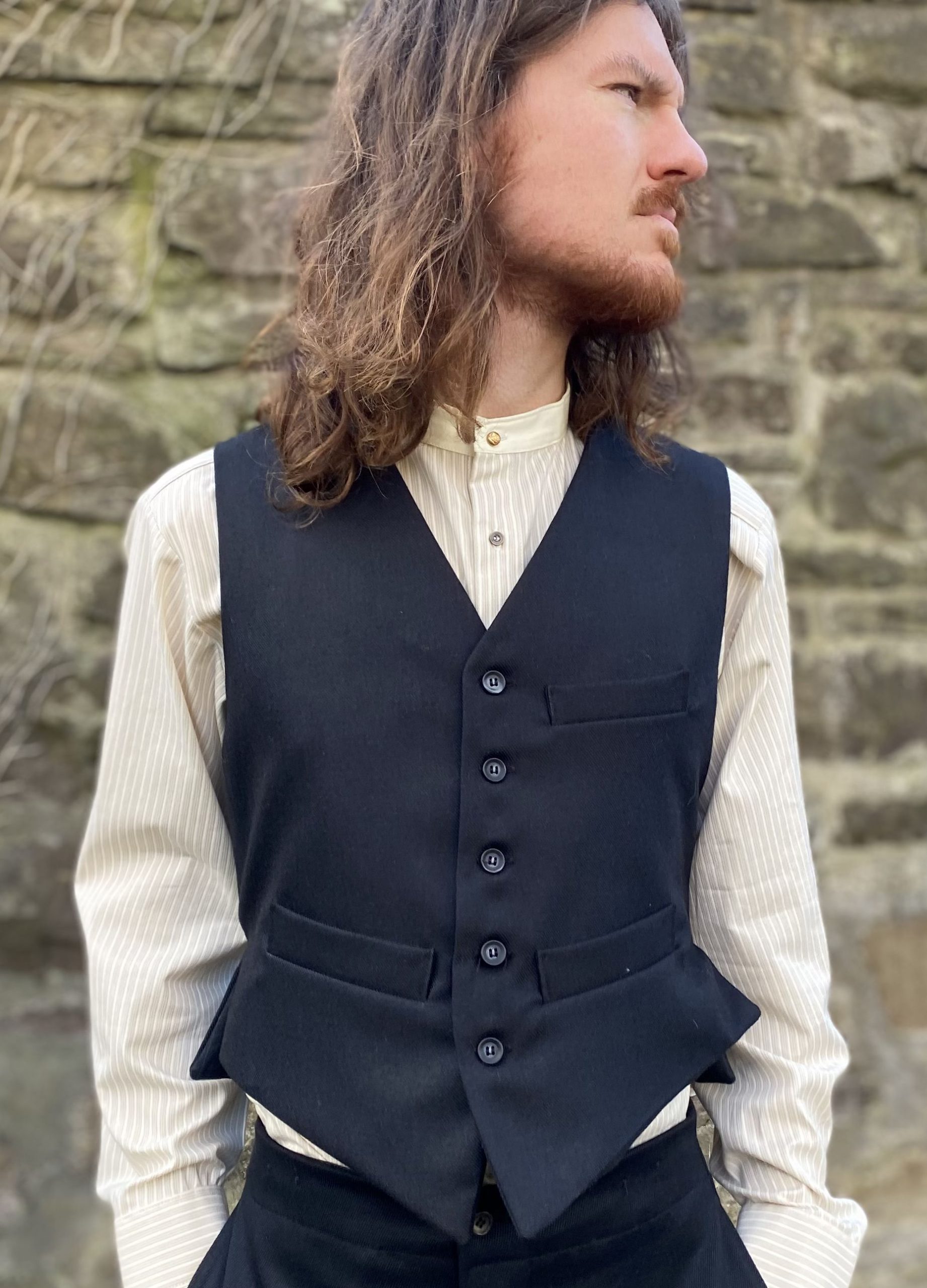 Vintage style waistcoat in plain black wool - medium only (second 