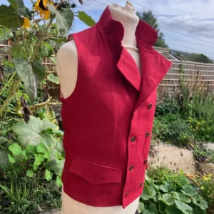 Double breasted Regency style waistcoat in raspberry linen