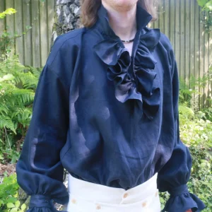 Frill shirt in black linen, 18th century style