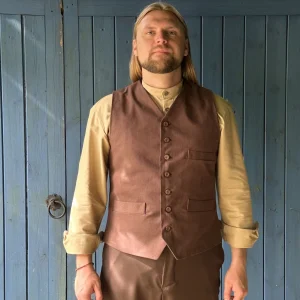 Western style waistcoat in brown cotton twill