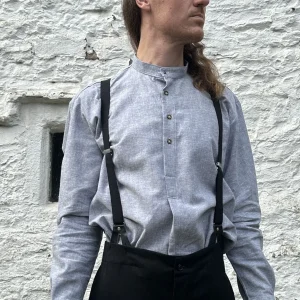Collarless shirt in soft grey linen
