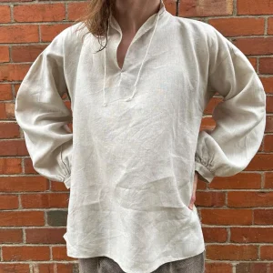 Men's linen shirt with linen tie strings